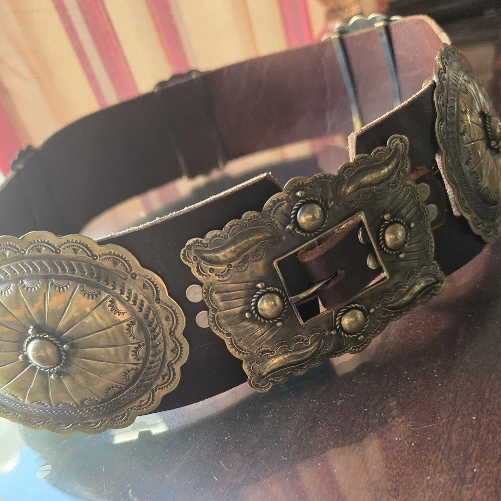 NWT Rodeo Quincy Marvel Western Brown Leather Belt Silver Conchos Large 41 - Picture 2 of 7